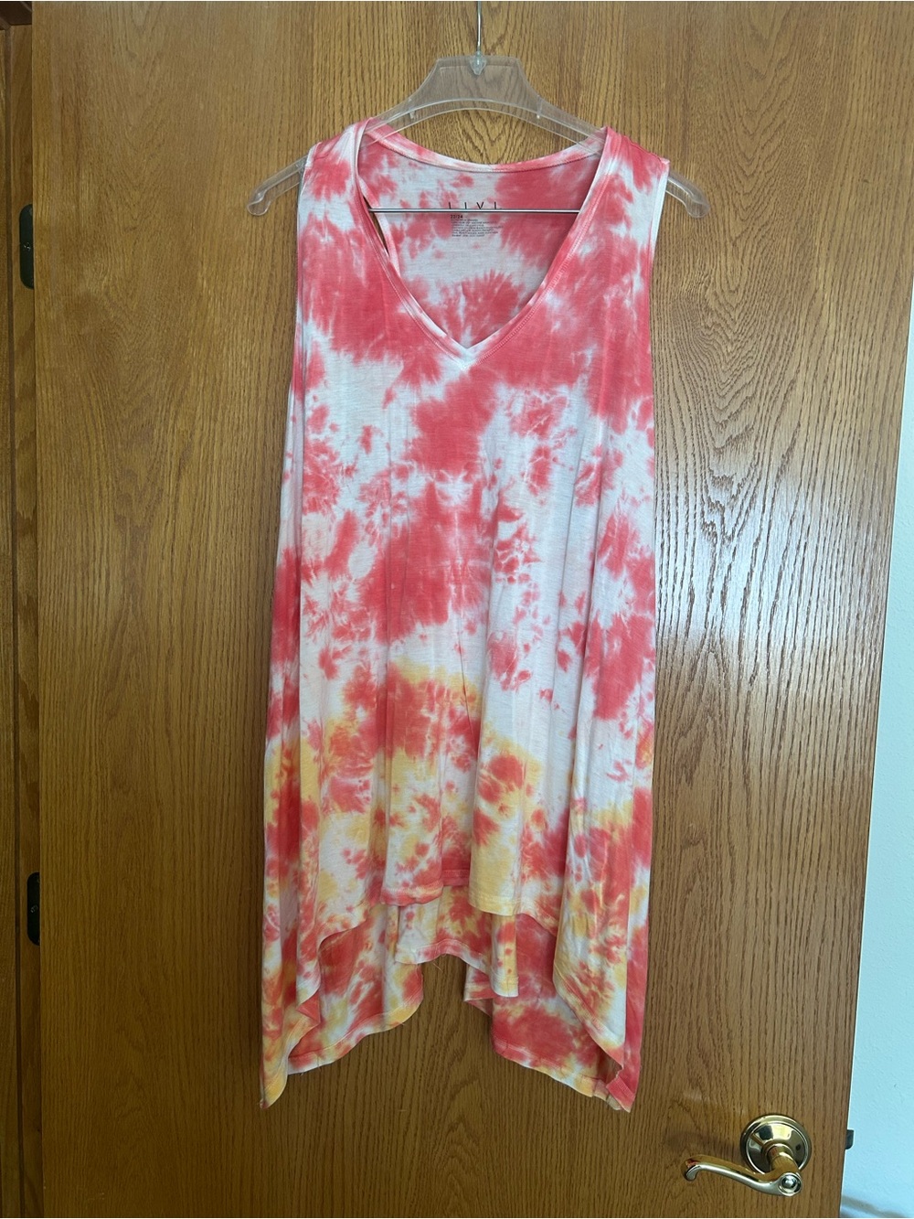 Livi Active Coral & Yellow Tie-Dye V-Neck Swing Tank